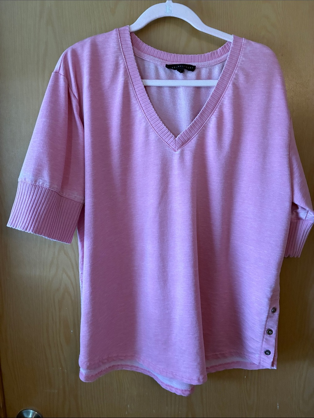 Jane and Delancey Pink V-Neck Elbow Sleeve Sweatshirt